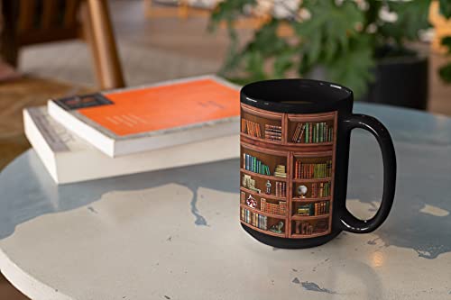 2IMT Library Bookshelf Mugs Book Lovers Coffee Mug - Librarian Coffee Mug Book Club Cup Bookish Items Bookworm Mug Gifts for Readers Book Lovers Black Mug 15oz