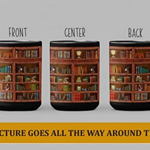 2IMT Library Bookshelf Mugs Book Lovers Coffee Mug - Librarian Coffee Mug Book Club Cup Bookish Items Bookworm Mug Gifts for Readers Book Lovers Black Mug 15oz