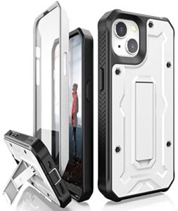 caseborne armadillotek v compatible with iphone 14 / iphone 13 case - [up to 21 feet drop proof] - military grade full body heavy duty with built-in screen protector and kickstand - white