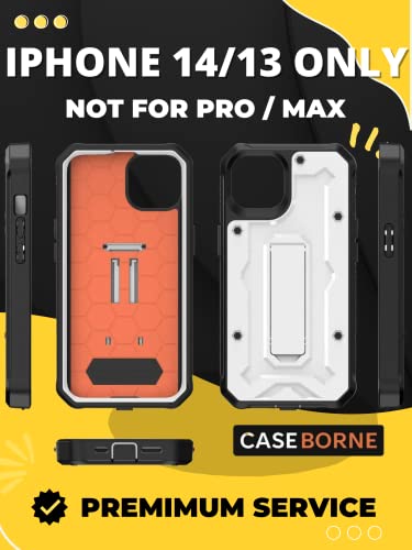 CaseBorne ArmadilloTek V Compatible with iPhone 14 / iPhone 13 Case - [Up to 21 Feet Drop Proof] - Military Grade Full Body Heavy Duty with Built-in Screen Protector and Kickstand - White