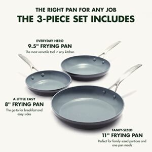 GreenPan Valencia Pro Hard Anodized Healthy Ceramic Nonstick 8" 9.5" and 11" Frying Pan Skillet Set, PFAS-Free, Induction, Dishwasher Safe, Ovens Safe, Gray