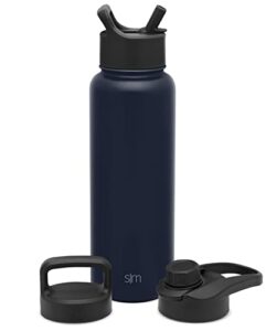 simple modern water bottle with straw, handle, and chug lid vacuum insulated stainless steel metal thermos bottles | large leak proof bpa-free flask for gym | summit collection | 40oz, deep ocean