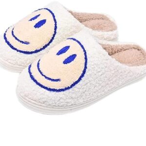 Doxwater Smile Face Slippers Women's Men's Comfy Warm Plush Slip-On House Slipper for Winter Indoor Outdoor Soft Cushion Non-slip Fluffy Slides Slippers with Memory Foam for Girls Boys