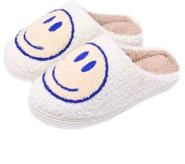 Doxwater Smile Face Slippers Women's Men's Comfy Warm Plush Slip-On House Slipper for Winter Indoor Outdoor Soft Cushion Non-slip Fluffy Slides Slippers with Memory Foam for Girls Boys