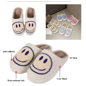 Doxwater Smile Face Slippers Women's Men's Comfy Warm Plush Slip-On House Slipper for Winter Indoor Outdoor Soft Cushion Non-slip Fluffy Slides Slippers with Memory Foam for Girls Boys