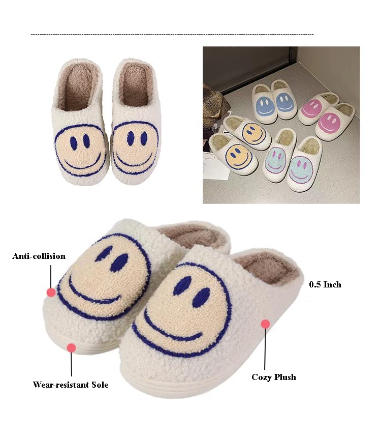 Doxwater Smile Face Slippers Women's Men's Comfy Warm Plush Slip-On House Slipper for Winter Indoor Outdoor Soft Cushion Non-slip Fluffy Slides Slippers with Memory Foam for Girls Boys