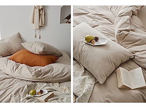 Omelas Beige Duvet Cover Queen Size Taupe Khaki Apricot Solid Color Bedding Set 3 Pcs Soft Microfiber Comforter Cover with Zipper Ties for Women Men