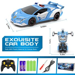 FDJ RC Cars - Transform Remote Control Car, 2.4Ghz 1:18 Scale Transforming Police Car Toy with Flashing Light, One Button Deformation 360 Degree Rotating Drifting Kids Toys Car for Boys Age 4-7 8-12