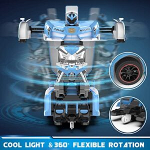 FDJ RC Cars - Transform Remote Control Car, 2.4Ghz 1:18 Scale Transforming Police Car Toy with Flashing Light, One Button Deformation 360 Degree Rotating Drifting Kids Toys Car for Boys Age 4-7 8-12