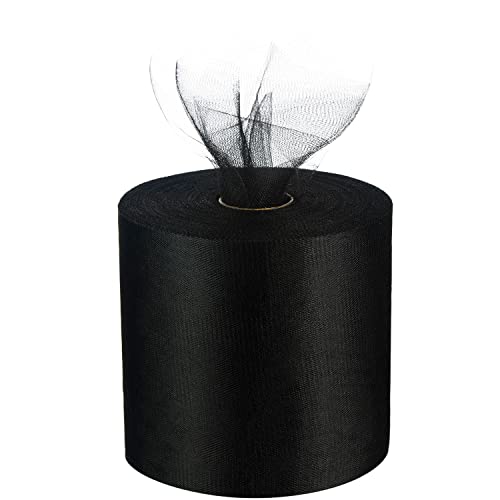 Anivia Tulle Roll 6” by 200 Yards (600 Feet) Tulle Fabric Organza Tulle Spool for Tutu Skirt Sewing Crafting Fabric Baby Shower Halloween Decor Wedding Backdrop Decor Gift Wrapping (Black)