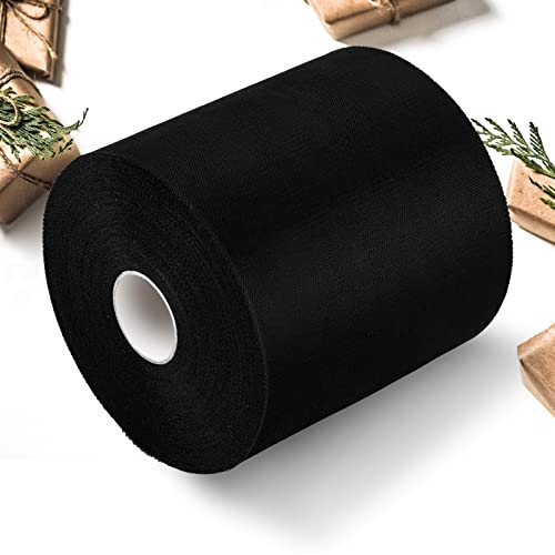 Anivia Tulle Roll 6” by 200 Yards (600 Feet) Tulle Fabric Organza Tulle Spool for Tutu Skirt Sewing Crafting Fabric Baby Shower Halloween Decor Wedding Backdrop Decor Gift Wrapping (Black)