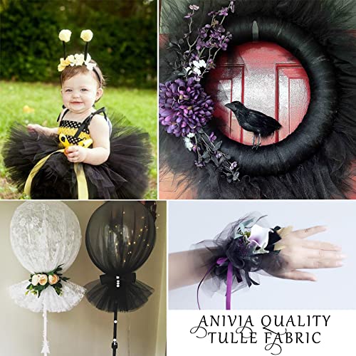 Anivia Tulle Roll 6” by 200 Yards (600 Feet) Tulle Fabric Organza Tulle Spool for Tutu Skirt Sewing Crafting Fabric Baby Shower Halloween Decor Wedding Backdrop Decor Gift Wrapping (Black)