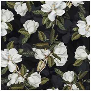 haokhome 93169-1 peel and stick gardenia floral wallpaper removable black/white/green vinyl self adhesive mural 17.7in x 9.8ft