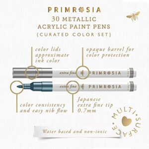 Primrosia 30 Metallic Markers - Acrylic Paint Pens – Extra Fine Tip Metallic Markers Set. Art supplies for DIY Craft, Drawing, Ceramics, Coloring, Rock Painting, Calligraphy and Lettering