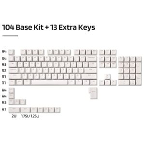 LTC LavaCaps 117-Key PBT Double Shot Keycaps, Translucent OEM Profile for ISO & ANSI Layout 61/68/84/87/98/104 Keys Mechanical Keyboard, with Keycap Puller - (Only Keycaps), White