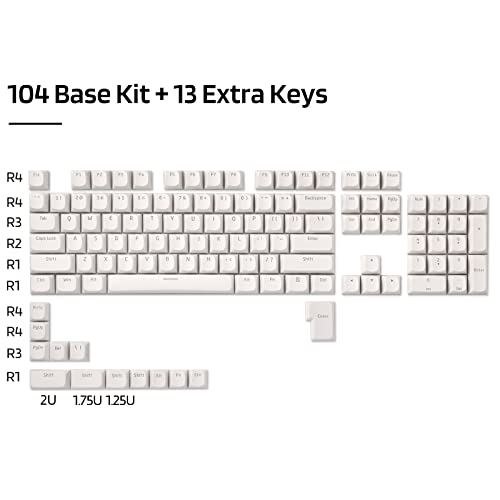 LTC LavaCaps 117-Key PBT Double Shot Keycaps, Translucent OEM Profile for ISO & ANSI Layout 61/68/84/87/98/104 Keys Mechanical Keyboard, with Keycap Puller - (Only Keycaps), White