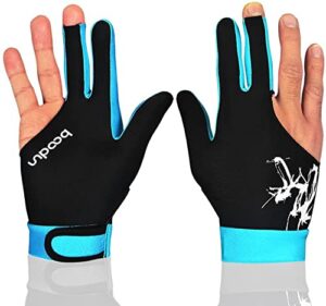 man woman elastic 3 fingers show gloves for billiard shooters carom pool snooker cue sport - wear on the right or left hand 1pcs (sky blue, l)