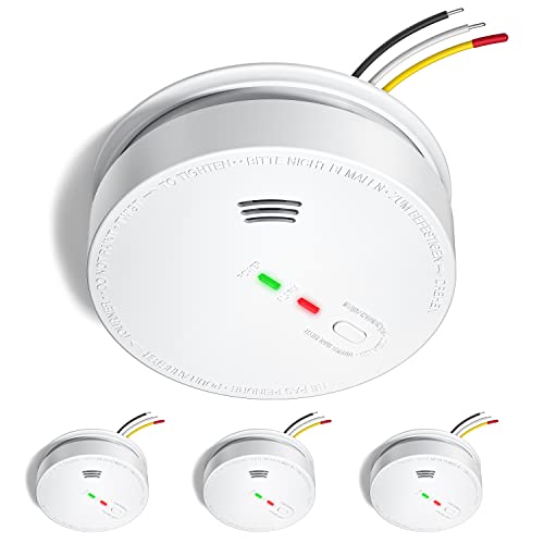 SITERLINK Smoke Detector Hardwired, Smoke Alarm Interconnected with Battery Backup, Photoelectric Fire Alarms Smoke Detectors with LED Lights, UL217 Listed Fire Alarm for House, GS517, 4 Packs