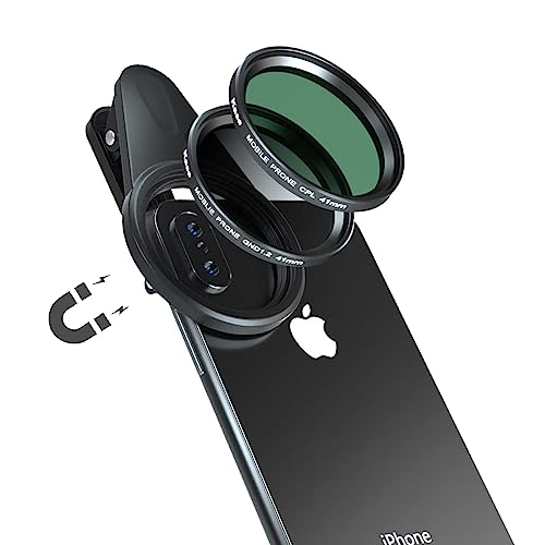 Kase 41mm Magnetic Cell Phone Lens CPL Filter Kit,Includes Circular Polarizer Filter,Soft Graduated ND1.2 Filter,Lens Clip for iPhone 14 13 12 11 8 7 XR X XS,Samsung Android Smartphone