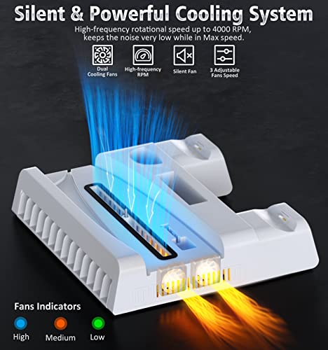 OIVO PS5 Stand with Cooling Station and PS5 Controller Charging Station for Playstation 5 Console Disc/Digital Edition, PS5 Cooling Fan Stand, PS5 Accessories Vertical Stand with Pull-Out Game Slots