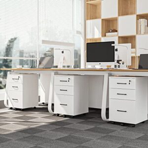 Panana 3 Drawer Wood Mobile File Cabinet, Under Desk Storage Drawers Small File Cabinet for Home Office (White)