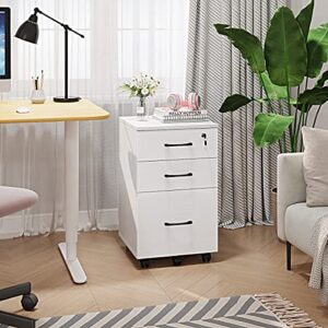 Panana 3 Drawer Wood Mobile File Cabinet, Under Desk Storage Drawers Small File Cabinet for Home Office (White)