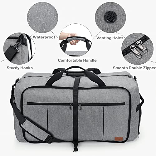 80L Travel Duffle Bag for Men, Large Foldable Duffel Bag for Travel with Shoe Compartment Overnight Weekender Bag Gym Bag for Men Women Waterproof & Tear Resistant (Gray, 80L)