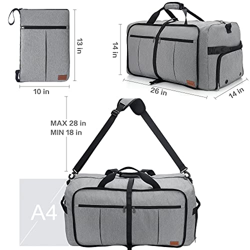 80L Travel Duffle Bag for Men, Large Foldable Duffel Bag for Travel with Shoe Compartment Overnight Weekender Bag Gym Bag for Men Women Waterproof & Tear Resistant (Gray, 80L)