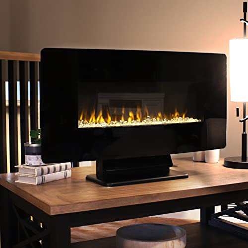 Sunnydaze 35.75-Inch Curved Face Indoor LED Electric Fireplace - Floating/Tabletop- 7 Flame Colors - Black Finish