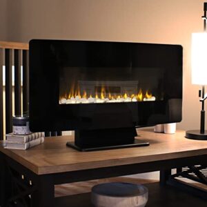 Sunnydaze 35.75-Inch Curved Face Indoor LED Electric Fireplace - Floating/Tabletop- 7 Flame Colors - Black Finish