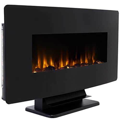 Sunnydaze 35.75-Inch Curved Face Indoor LED Electric Fireplace - Floating/Tabletop- 7 Flame Colors - Black Finish