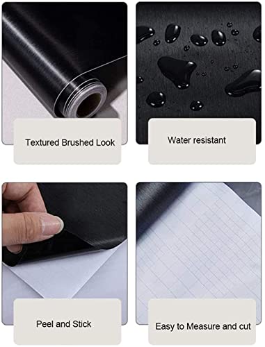 Self Adhesive Brushed Black Stainless Steel Contact Paper for Refrigerator Door Dishwasher Stove Oven Fridge Appliances Removable 15.7x117 Inches