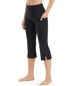 promover women's flare yoga pants with side pockets high waisted capri pants with front split for women casual work(black,s)