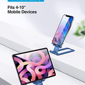 MEISO Cell Phone Stand, Fully Foldable Phone Holder for Desk, Desktop Mobile Phone Cradle Dock Compatible with iPhone, Samsung Galaxy, iPad Mini, Tablets Up to 10” (Navy Blue)