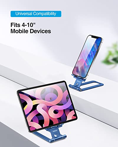 MEISO Cell Phone Stand, Fully Foldable Phone Holder for Desk, Desktop Mobile Phone Cradle Dock Compatible with iPhone, Samsung Galaxy, iPad Mini, Tablets Up to 10” (Navy Blue)