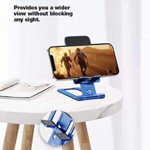 MEISO Cell Phone Stand, Fully Foldable Phone Holder for Desk, Desktop Mobile Phone Cradle Dock Compatible with iPhone, Samsung Galaxy, iPad Mini, Tablets Up to 10” (Navy Blue)