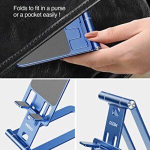 MEISO Cell Phone Stand, Fully Foldable Phone Holder for Desk, Desktop Mobile Phone Cradle Dock Compatible with iPhone, Samsung Galaxy, iPad Mini, Tablets Up to 10” (Navy Blue)