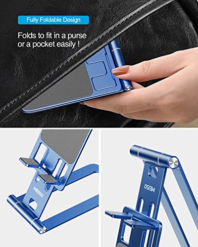 MEISO Cell Phone Stand, Fully Foldable Phone Holder for Desk, Desktop Mobile Phone Cradle Dock Compatible with iPhone, Samsung Galaxy, iPad Mini, Tablets Up to 10” (Navy Blue)