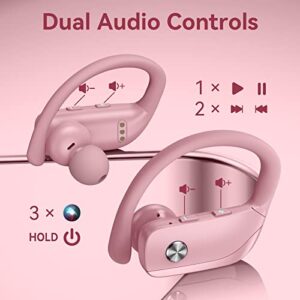 Wireless Earbuds Bluetooth Headphones 48hrs Play Back Sport Earphones with LED Display Over-Ear Buds with Earhooks Built-in Mic Headset for Workout Pink BMANI-VEAT00L