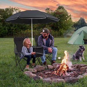 LEADALLWAY Double Camping Chair with Parasol Portable Folding Lawn Chair Support 256 LBS,19''x19''Each seat