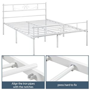 Yaheetech Classic Metal Platform Bed Frame with Headboard and Footboard Flower Design Mattress Foundation Easy Set Up Structure Full Size White