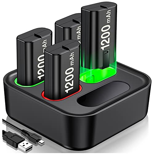 Charger for Xbox One Rechargeable Battery Pack, Charger Station for Xbox One Controller Battery Pack, Xbox One Accessories with 4×1200mAh Xbox Battery Pack for Xbox Series X|S/Xbox One S/X/Elite