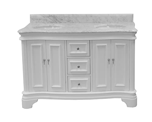 Kitchen Bath Collection Katherine 60-inch Double Bathroom Vanity (White/Carrara): Includes White Cabinet with Authentic Italian Carrara Marble Countertop and White Ceramic Sinks