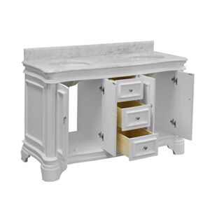 Kitchen Bath Collection Katherine 60-inch Double Bathroom Vanity (White/Carrara): Includes White Cabinet with Authentic Italian Carrara Marble Countertop and White Ceramic Sinks