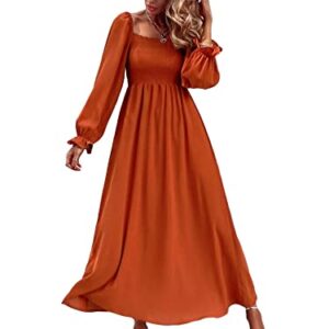 Floerns Women's Boho Floral Print Square Neck Flounce Sleeve A Line Long Dress A Burnt Orange XS