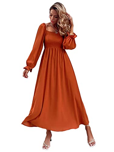 Floerns Women's Boho Floral Print Square Neck Flounce Sleeve A Line Long Dress A Burnt Orange XS