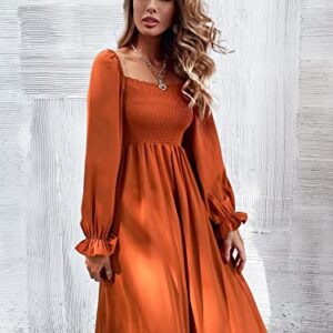 Floerns Women's Boho Floral Print Square Neck Flounce Sleeve A Line Long Dress A Burnt Orange XS