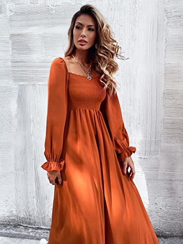 Floerns Women's Boho Floral Print Square Neck Flounce Sleeve A Line Long Dress A Burnt Orange XS