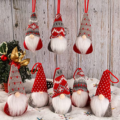 Christmas Gnomes Hanging Ornaments Set of 8, Swedish Gnome Handmade Plush Santa Elves Christmas Tree Hanging Decorations Holiday Xmas Decorations