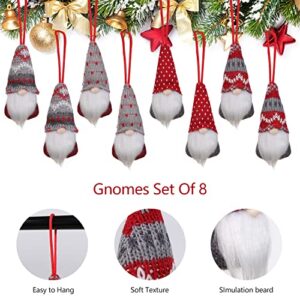 Christmas Gnomes Hanging Ornaments Set of 8, Swedish Gnome Handmade Plush Santa Elves Christmas Tree Hanging Decorations Holiday Xmas Decorations